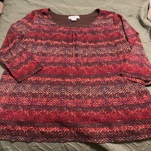 Scoop neck polyester blouse lined nylon shell. Bold colors blue brown red gold